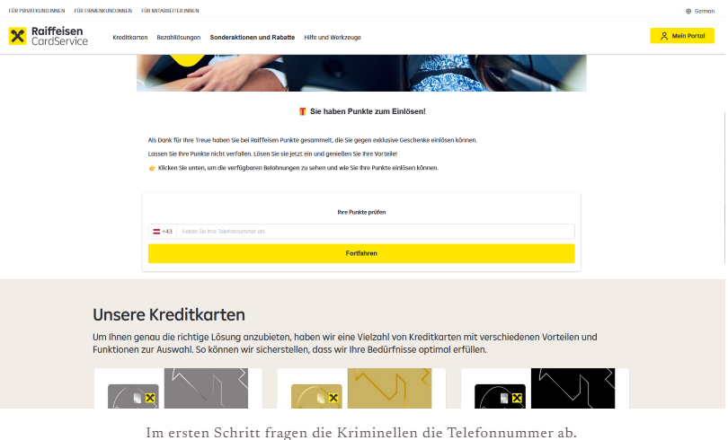 Das ist ein Screenshot der Phishing Seite von Raiffeisen