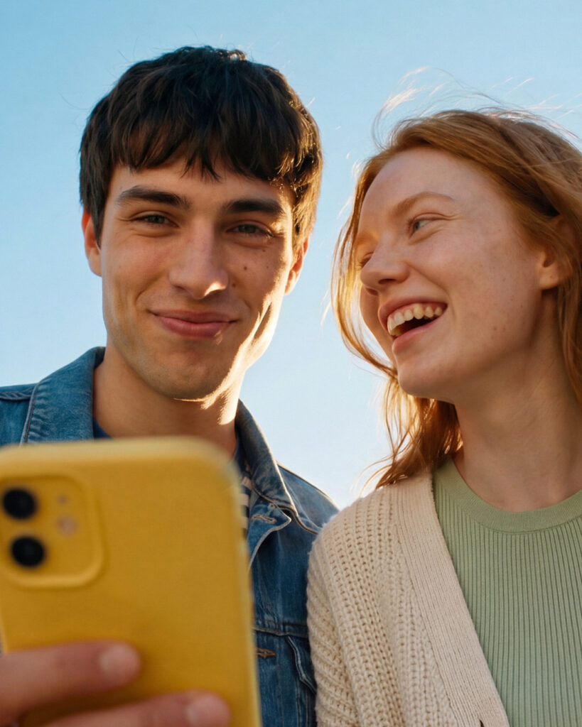 KI Generiertes Bild von zwei Jugendlichen mit Smartphone